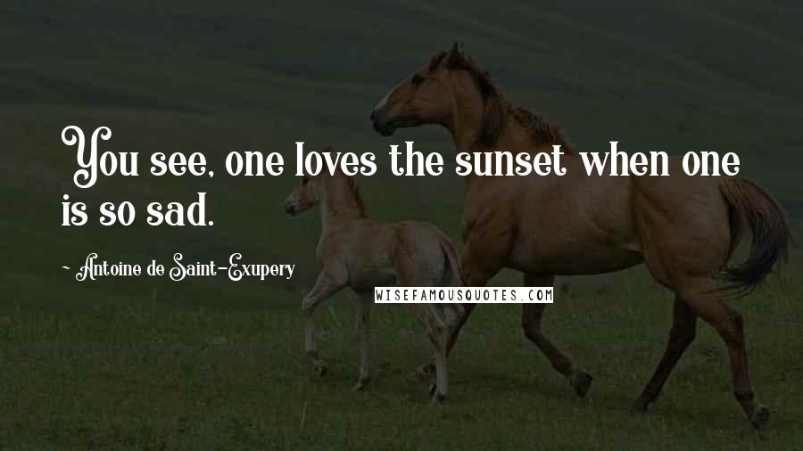 Antoine De Saint-Exupery Quotes: You see, one loves the sunset when one is so sad.