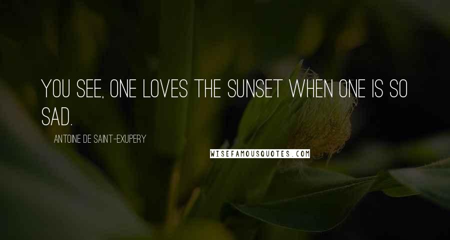 Antoine De Saint-Exupery Quotes: You see, one loves the sunset when one is so sad.