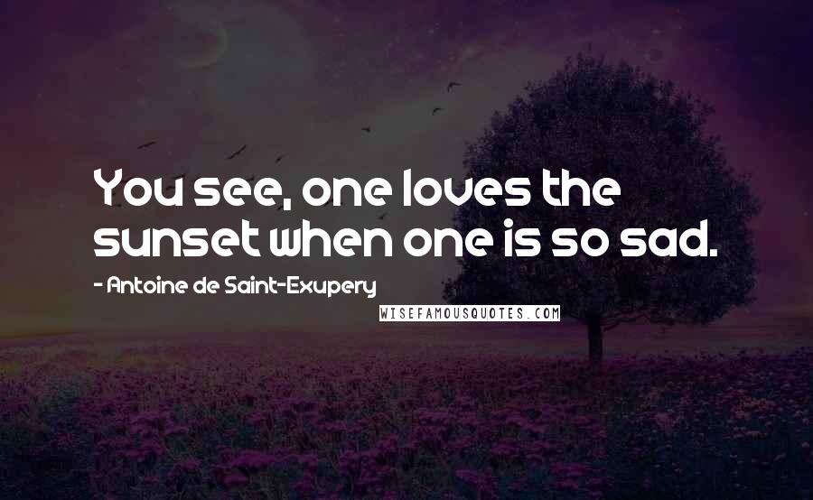 Antoine De Saint-Exupery Quotes: You see, one loves the sunset when one is so sad.