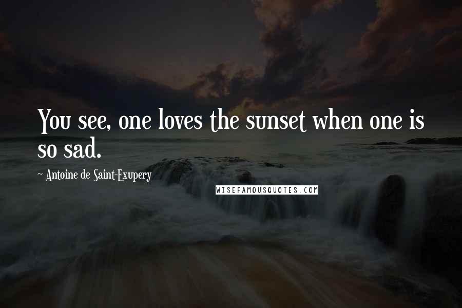 Antoine De Saint-Exupery Quotes: You see, one loves the sunset when one is so sad.