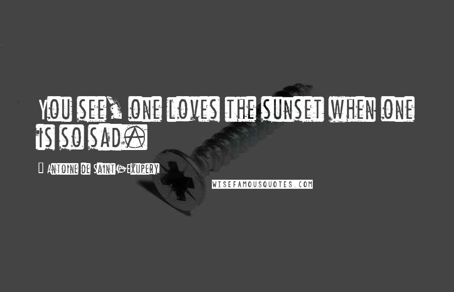 Antoine De Saint-Exupery Quotes: You see, one loves the sunset when one is so sad.