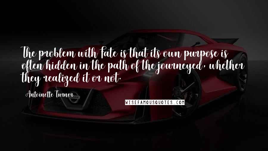 Antoinette Turner Quotes: The problem with Fate is that its own purpose is often hidden in the path of the journeyed, whether they realized it or not.