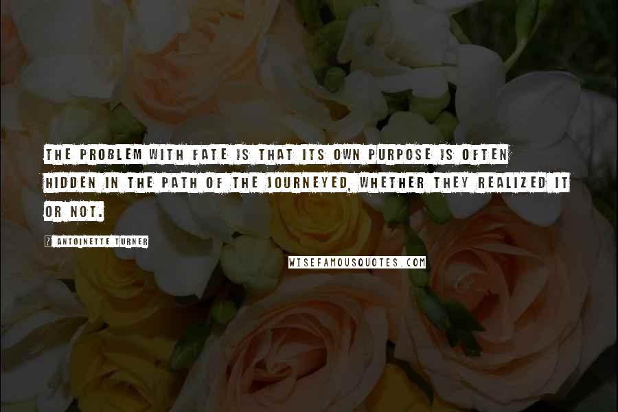 Antoinette Turner Quotes: The problem with Fate is that its own purpose is often hidden in the path of the journeyed, whether they realized it or not.