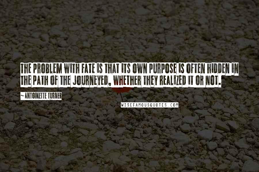 Antoinette Turner Quotes: The problem with Fate is that its own purpose is often hidden in the path of the journeyed, whether they realized it or not.