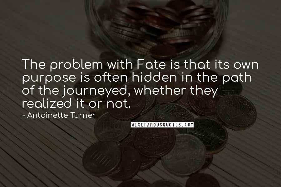 Antoinette Turner Quotes: The problem with Fate is that its own purpose is often hidden in the path of the journeyed, whether they realized it or not.