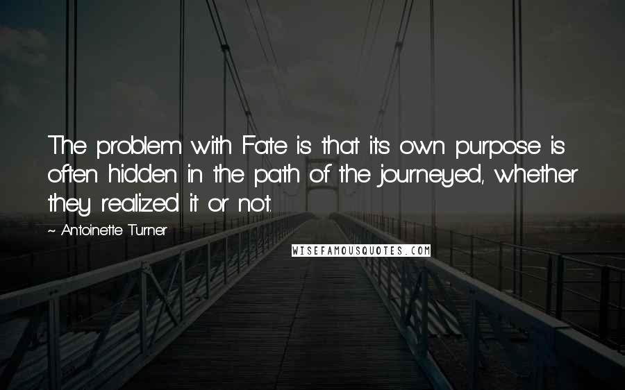 Antoinette Turner Quotes: The problem with Fate is that its own purpose is often hidden in the path of the journeyed, whether they realized it or not.