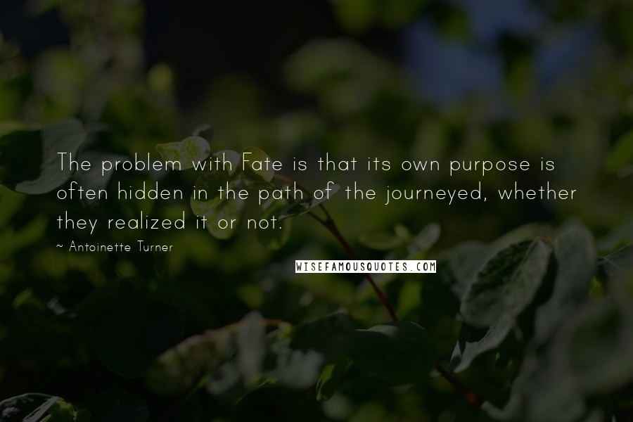 Antoinette Turner Quotes: The problem with Fate is that its own purpose is often hidden in the path of the journeyed, whether they realized it or not.