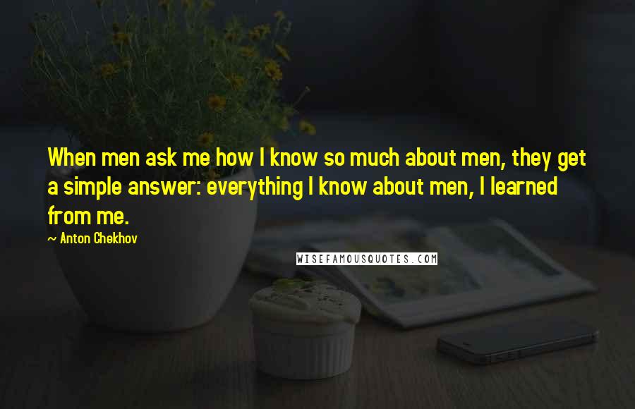 Anton Chekhov Quotes: When men ask me how I know so much about men, they get a simple answer: everything I know about men, I learned from me.