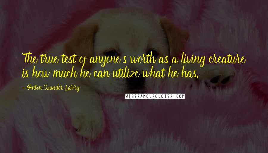 Anton Szandor LaVey Quotes: The true test of anyone's worth as a living creature is how much he can utilize what he has.