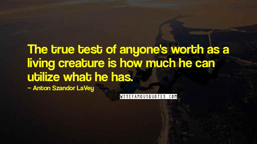 Anton Szandor LaVey Quotes: The true test of anyone's worth as a living creature is how much he can utilize what he has.