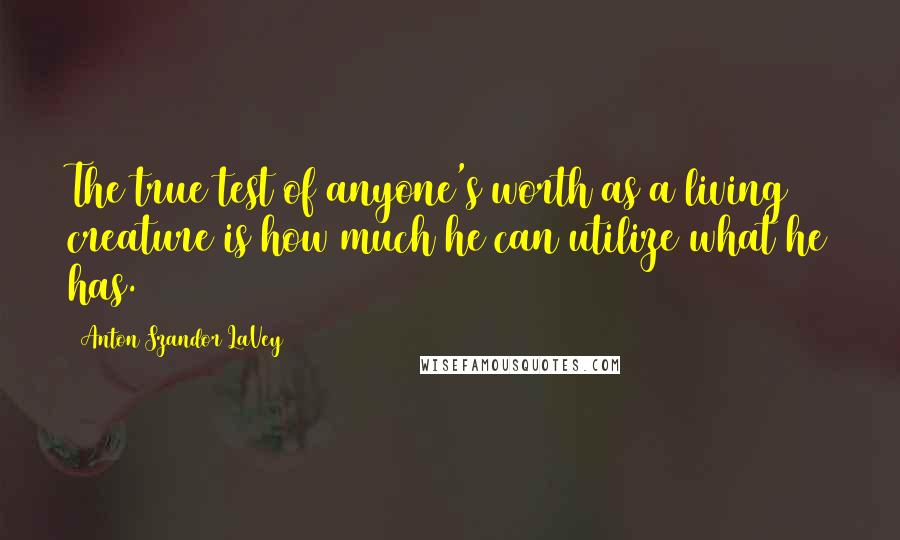 Anton Szandor LaVey Quotes: The true test of anyone's worth as a living creature is how much he can utilize what he has.