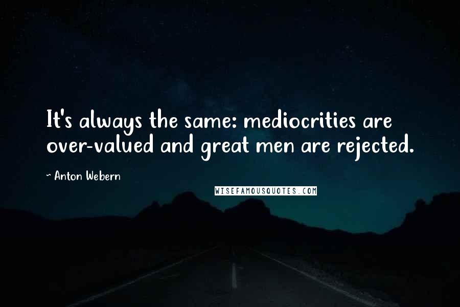 Anton Webern Quotes: It's always the same: mediocrities are over-valued and great men are rejected.