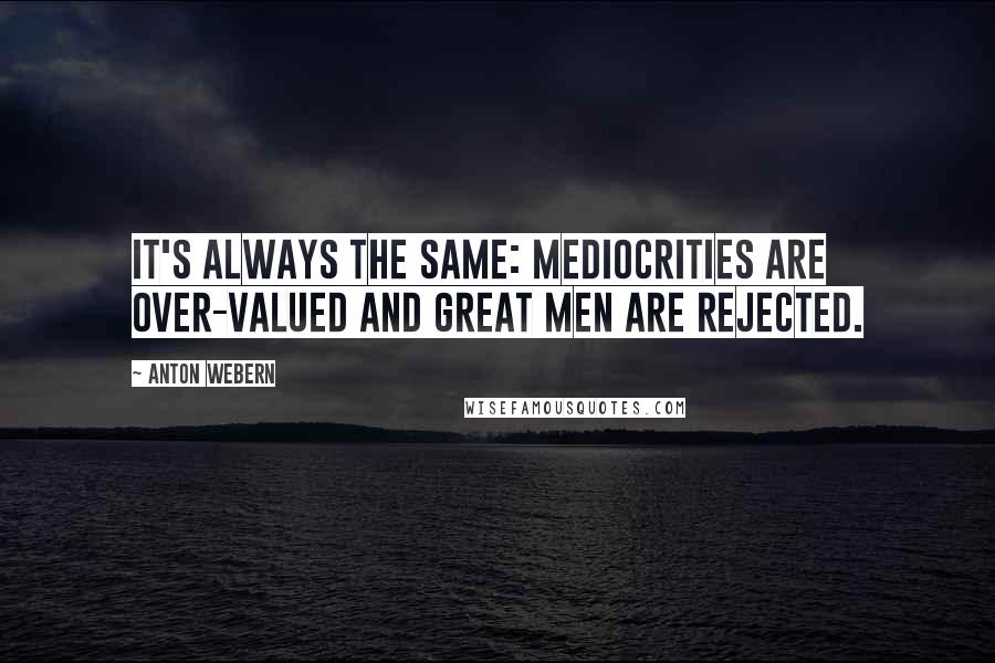 Anton Webern Quotes: It's always the same: mediocrities are over-valued and great men are rejected.