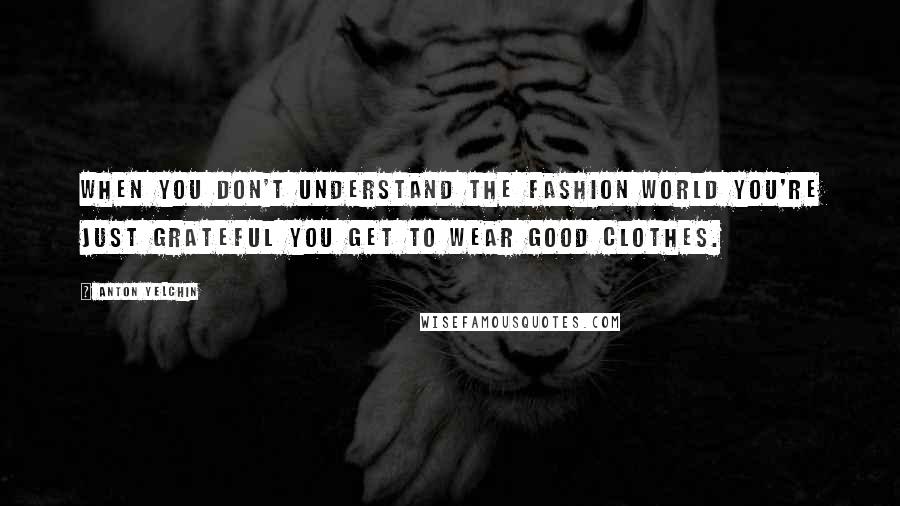 Anton Yelchin Quotes: When you don't understand the fashion world you're just grateful you get to wear good clothes.
