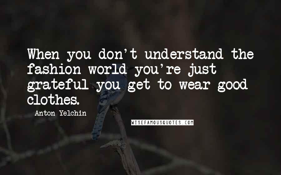 Anton Yelchin Quotes: When you don't understand the fashion world you're just grateful you get to wear good clothes.