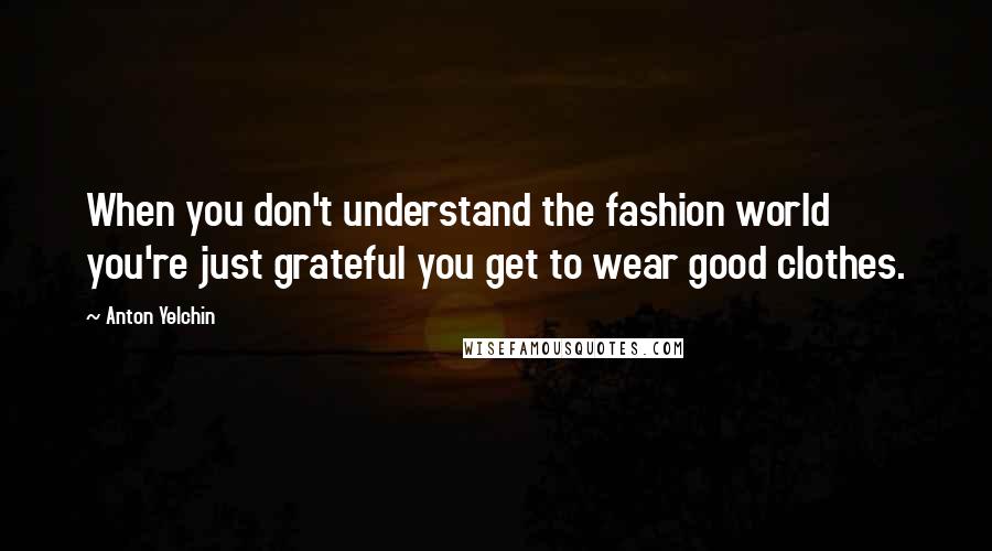 Anton Yelchin Quotes: When you don't understand the fashion world you're just grateful you get to wear good clothes.