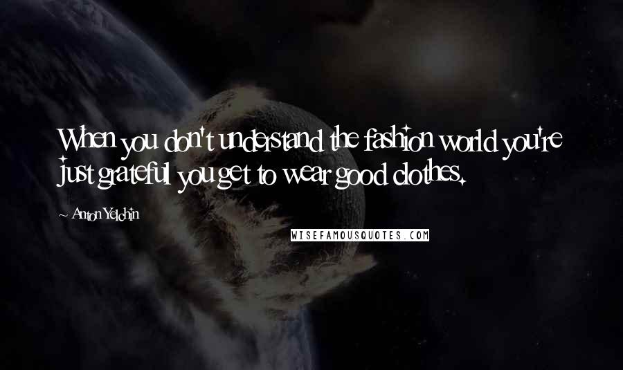 Anton Yelchin Quotes: When you don't understand the fashion world you're just grateful you get to wear good clothes.