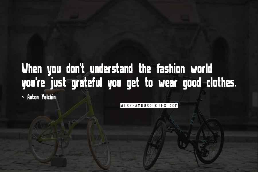 Anton Yelchin Quotes: When you don't understand the fashion world you're just grateful you get to wear good clothes.