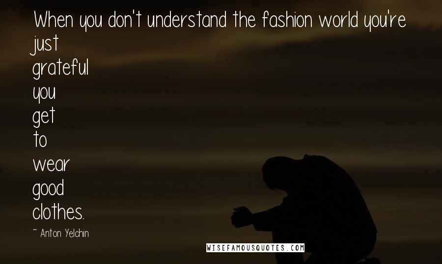Anton Yelchin Quotes: When you don't understand the fashion world you're just grateful you get to wear good clothes.