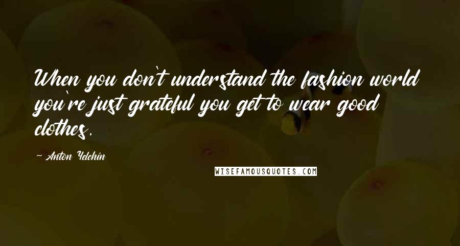 Anton Yelchin Quotes: When you don't understand the fashion world you're just grateful you get to wear good clothes.