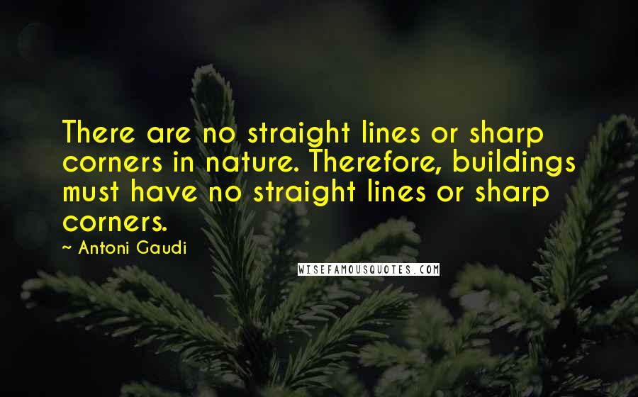 Antoni Gaudi Quotes: There are no straight lines or sharp corners in nature. Therefore, buildings must have no straight lines or sharp corners.