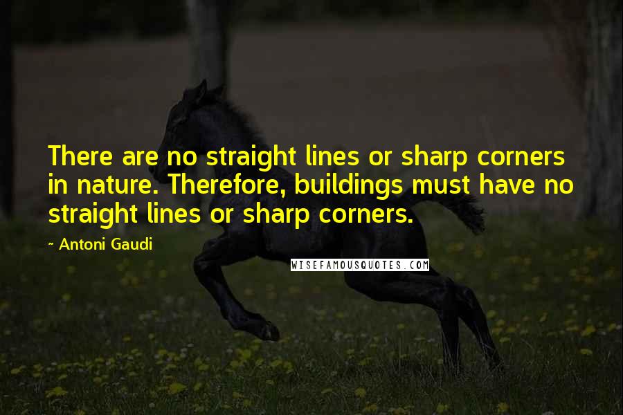 Antoni Gaudi Quotes: There are no straight lines or sharp corners in nature. Therefore, buildings must have no straight lines or sharp corners.