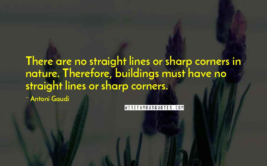 Antoni Gaudi Quotes: There are no straight lines or sharp corners in nature. Therefore, buildings must have no straight lines or sharp corners.