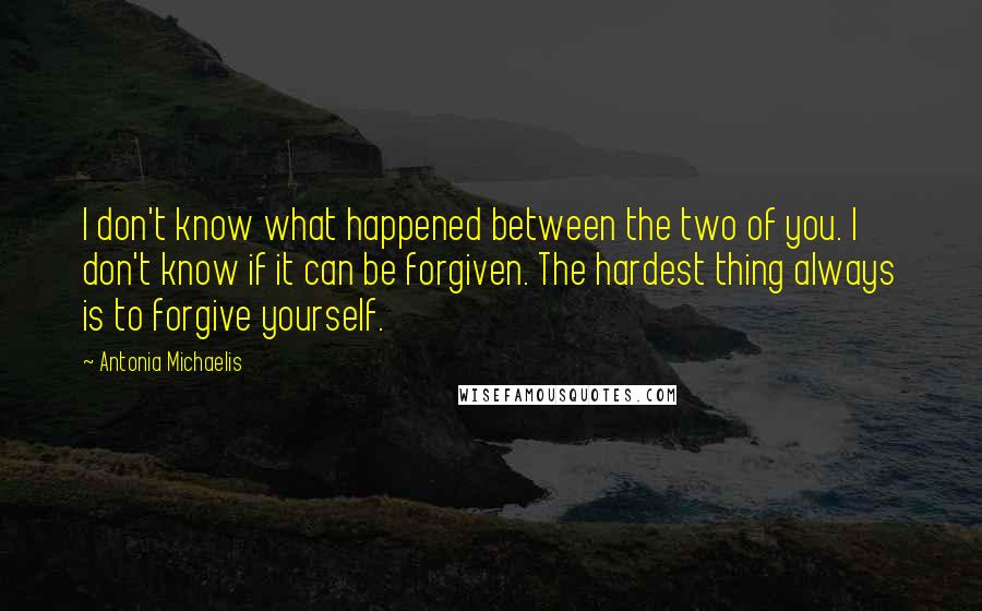 Antonia Michaelis Quotes: I don't know what happened between the two of you. I don't know if it can be forgiven. The hardest thing always is to forgive yourself.