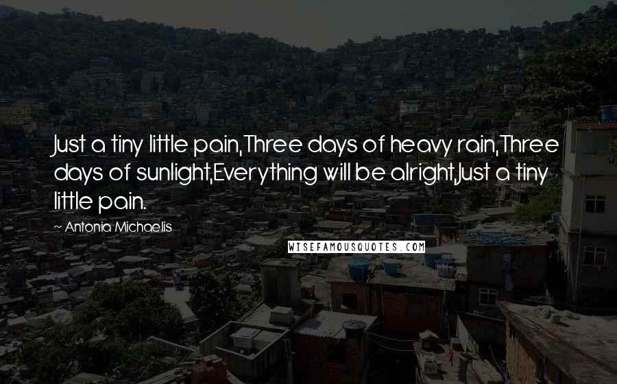 Antonia Michaelis Quotes: Just a tiny little pain,Three days of heavy rain,Three days of sunlight,Everything will be alright,Just a tiny little pain.