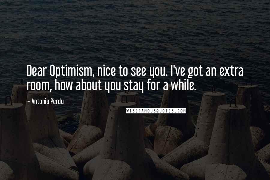 Antonia Perdu Quotes: Dear Optimism, nice to see you. I've got an extra room, how about you stay for a while.