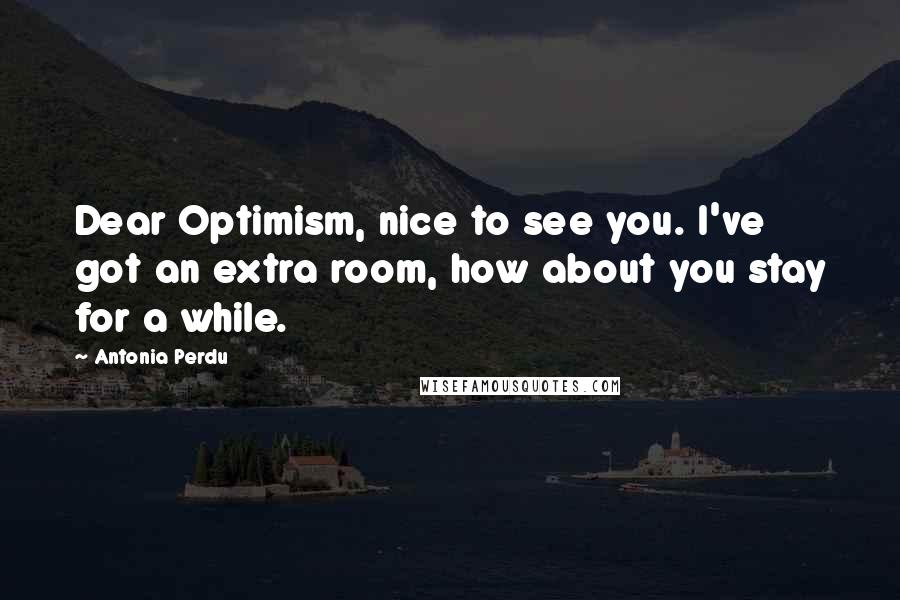 Antonia Perdu Quotes: Dear Optimism, nice to see you. I've got an extra room, how about you stay for a while.