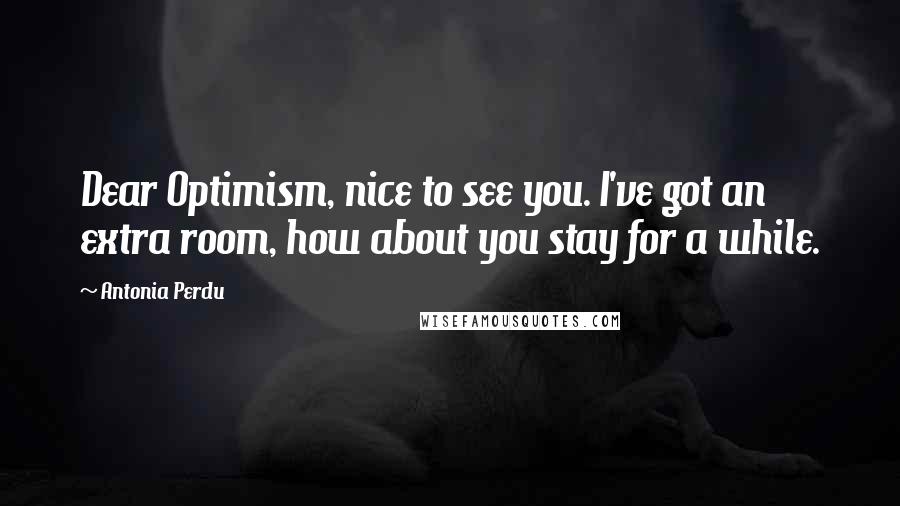 Antonia Perdu Quotes: Dear Optimism, nice to see you. I've got an extra room, how about you stay for a while.