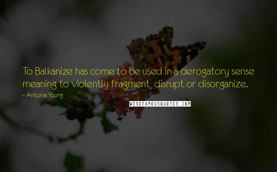 Antonia Young Quotes: To Balkanize has come to be used in a derogatory sense meaning to violently fragment, disrupt or disorganize..