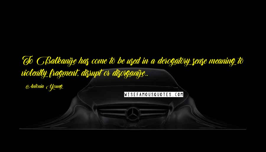 Antonia Young Quotes: To Balkanize has come to be used in a derogatory sense meaning to violently fragment, disrupt or disorganize..