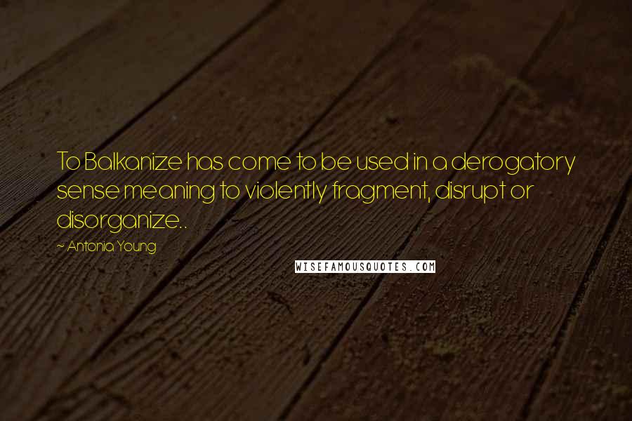 Antonia Young Quotes: To Balkanize has come to be used in a derogatory sense meaning to violently fragment, disrupt or disorganize..