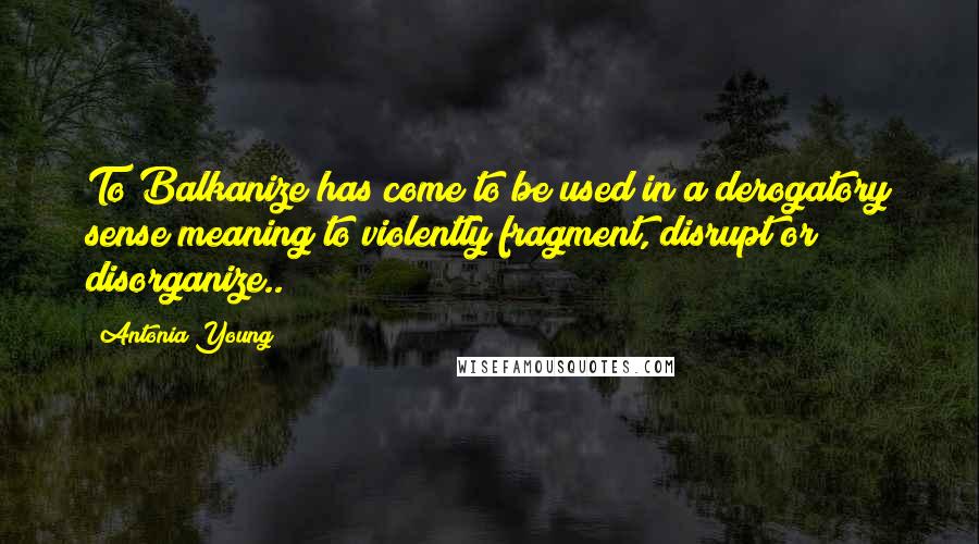 Antonia Young Quotes: To Balkanize has come to be used in a derogatory sense meaning to violently fragment, disrupt or disorganize..