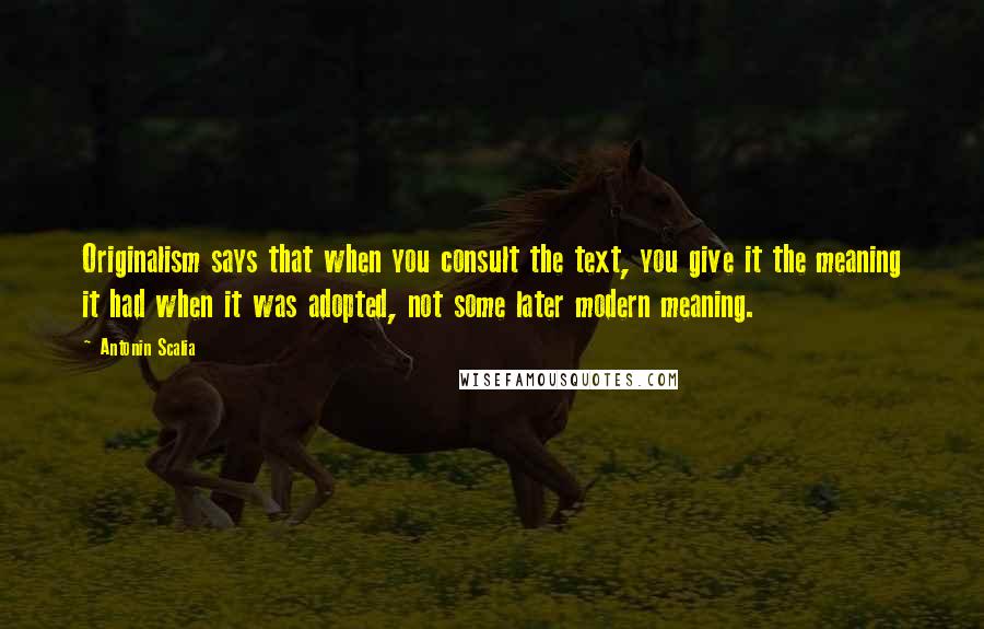 Antonin Scalia Quotes: Originalism says that when you consult the text, you give it the meaning it had when it was adopted, not some later modern meaning.