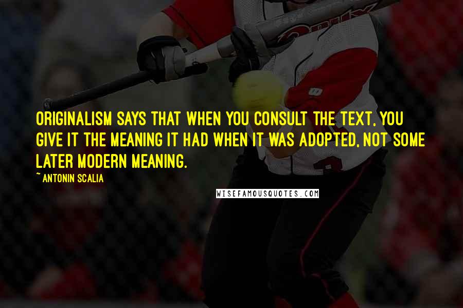 Antonin Scalia Quotes: Originalism says that when you consult the text, you give it the meaning it had when it was adopted, not some later modern meaning.