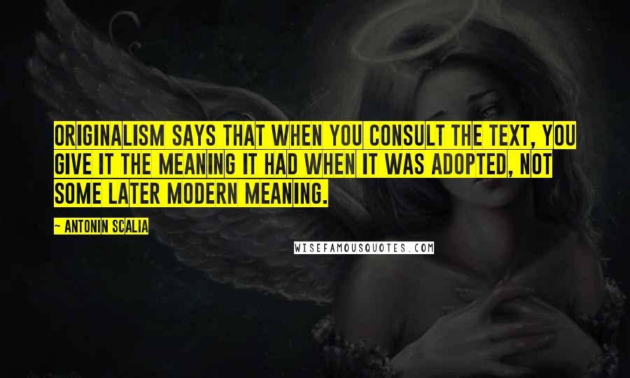 Antonin Scalia Quotes: Originalism says that when you consult the text, you give it the meaning it had when it was adopted, not some later modern meaning.