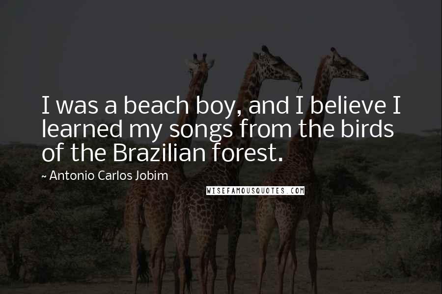Antonio Carlos Jobim Quotes: I was a beach boy, and I believe I learned my songs from the birds of the Brazilian forest.