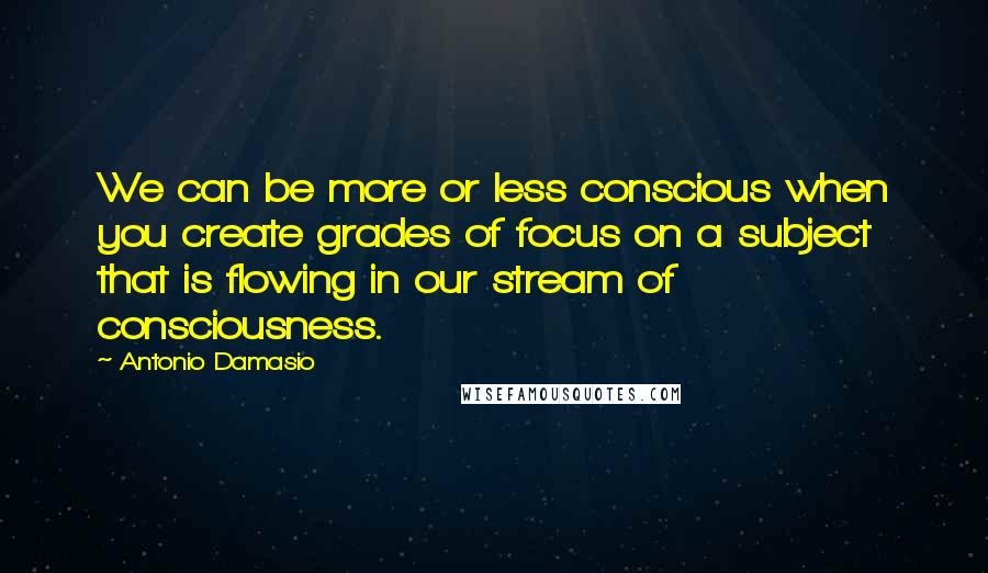 Antonio Damasio Quotes: We can be more or less conscious when you create grades of focus on a subject that is flowing in our stream of consciousness.