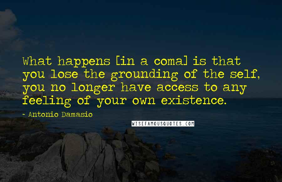 Antonio Damasio Quotes: What happens [in a coma] is that you lose the grounding of the self, you no longer have access to any feeling of your own existence.