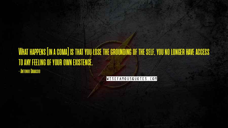 Antonio Damasio Quotes: What happens [in a coma] is that you lose the grounding of the self, you no longer have access to any feeling of your own existence.
