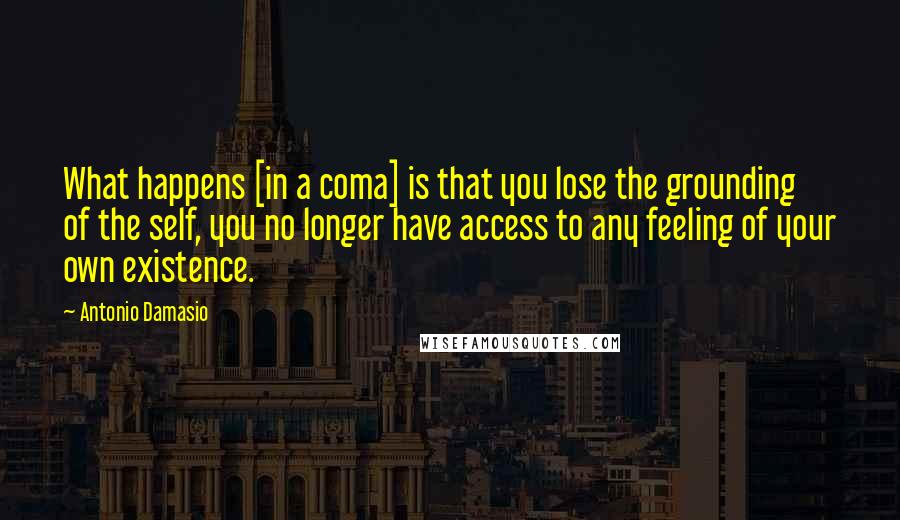 Antonio Damasio Quotes: What happens [in a coma] is that you lose the grounding of the self, you no longer have access to any feeling of your own existence.