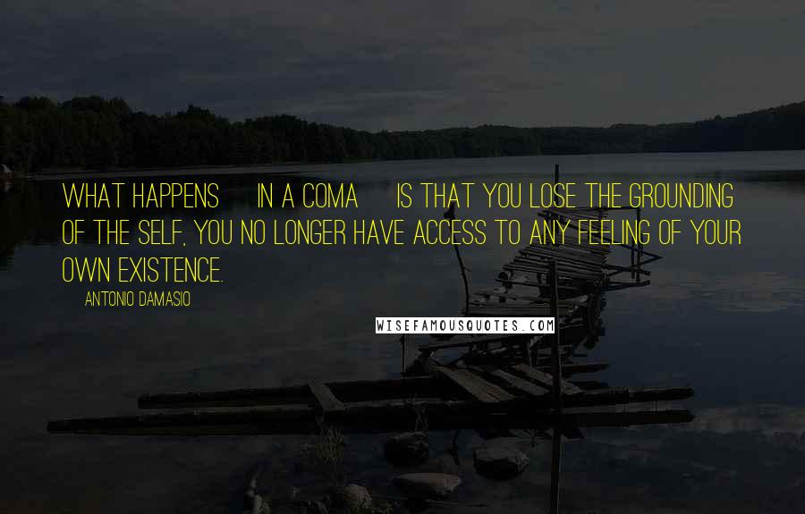 Antonio Damasio Quotes: What happens [in a coma] is that you lose the grounding of the self, you no longer have access to any feeling of your own existence.