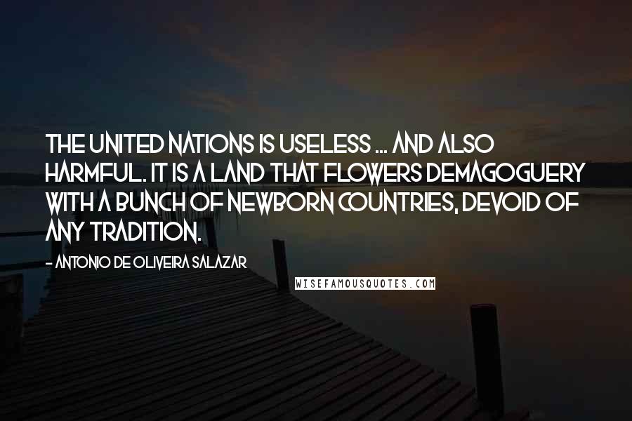 Antonio De Oliveira Salazar Quotes: The United Nations is useless ... and also harmful. It is a land that flowers demagoguery with a bunch of newborn countries, devoid of any tradition.