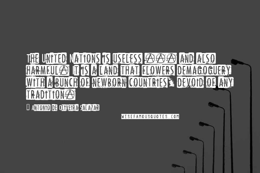 Antonio De Oliveira Salazar Quotes: The United Nations is useless ... and also harmful. It is a land that flowers demagoguery with a bunch of newborn countries, devoid of any tradition.