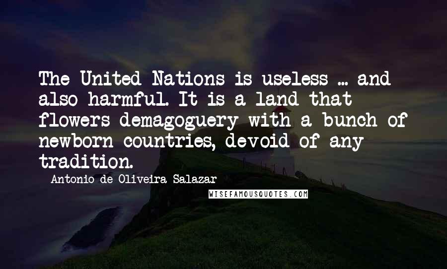 Antonio De Oliveira Salazar Quotes: The United Nations is useless ... and also harmful. It is a land that flowers demagoguery with a bunch of newborn countries, devoid of any tradition.