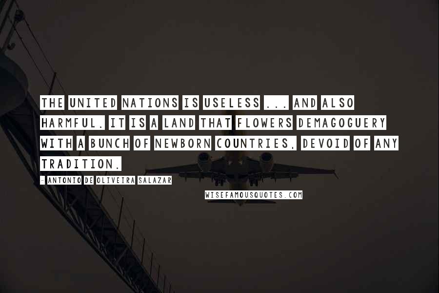 Antonio De Oliveira Salazar Quotes: The United Nations is useless ... and also harmful. It is a land that flowers demagoguery with a bunch of newborn countries, devoid of any tradition.