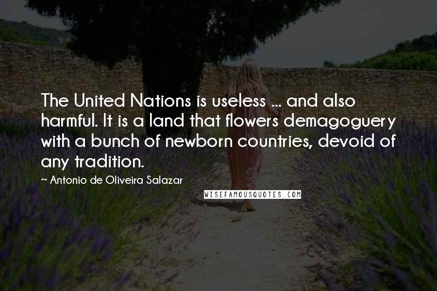 Antonio De Oliveira Salazar Quotes: The United Nations is useless ... and also harmful. It is a land that flowers demagoguery with a bunch of newborn countries, devoid of any tradition.